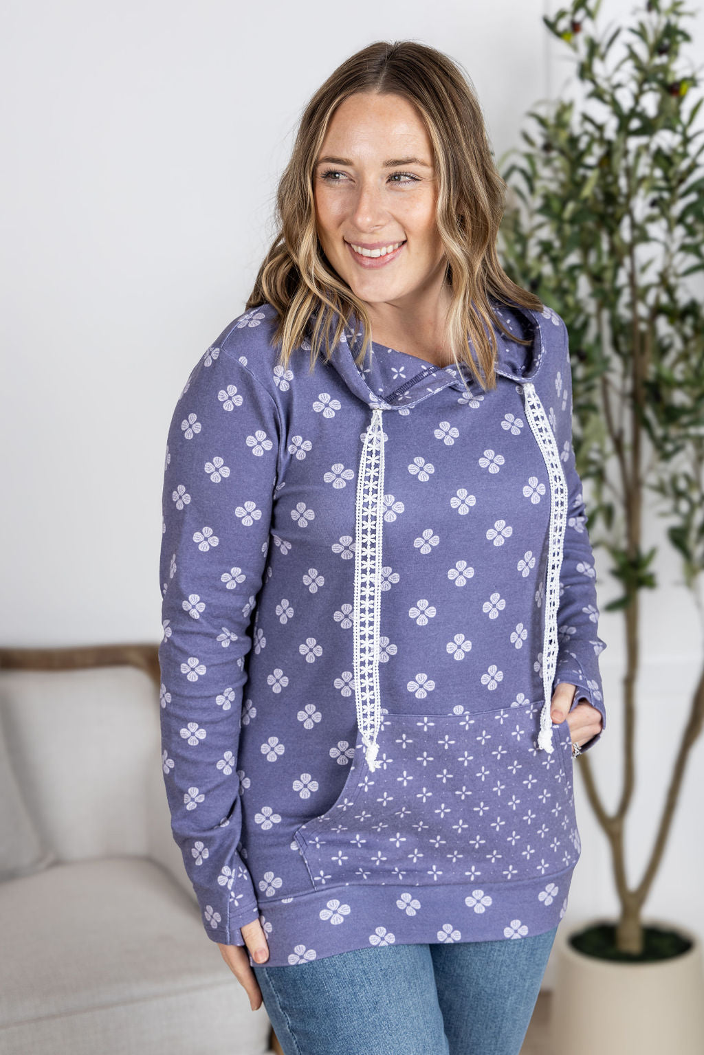 Hailey Pullover Hoodie - Slate Purple Floral